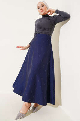 Sıra Taşlı Etek Lacivert - Uzun Etek