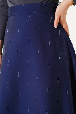 Sıra Taşlı Etek Lacivert - Uzun Etek