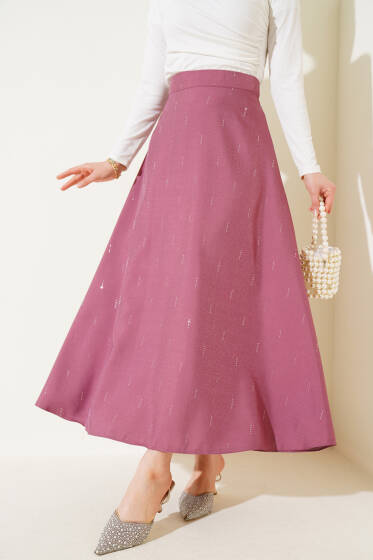 Sıra Taşlı Etek Magenta - Etek