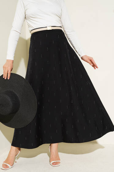 Sıra Taşlı Etek Siyah - Etek