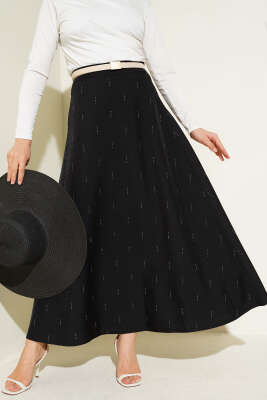 Sıra Taşlı Etek Siyah - MUSTİ