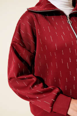 Sıra Taşlı Etekli Scuba İkili Takım Bordo - İkili Takım