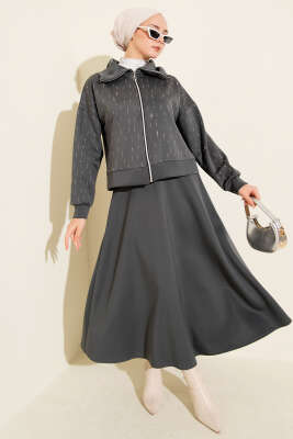 Sıra Taşlı Etekli Scuba İkili Takım Füme - TEGOE