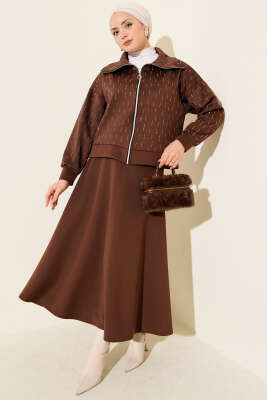 Sıra Taşlı Etekli Scuba İkili Takım Kahve - TEGOE