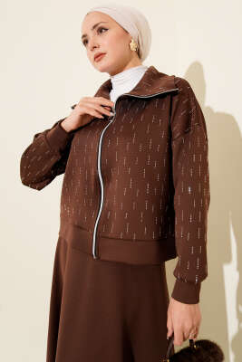 Sıra Taşlı Etekli Scuba İkili Takım Kahve - İkili Takım