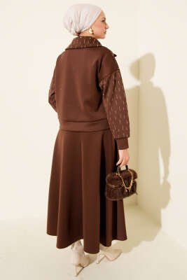 Sıra Taşlı Etekli Scuba İkili Takım Kahve - İkili Takım