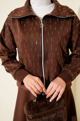 Sıra Taşlı Etekli Scuba İkili Takım Kahve - İkili Takım