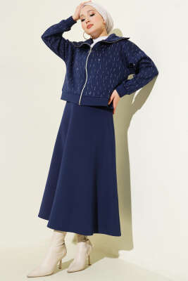 Sıra Taşlı Etekli Scuba İkili Takım Lacivert 