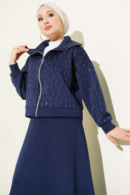 Sıra Taşlı Etekli Scuba İkili Takım Lacivert - İkili Takım