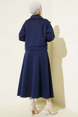 Sıra Taşlı Etekli Scuba İkili Takım Lacivert - İkili Takım