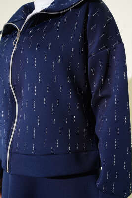 Sıra Taşlı Etekli Scuba İkili Takım Lacivert - İkili Takım