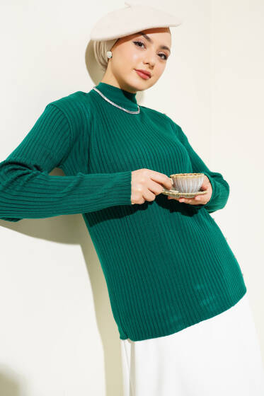 Sıra Taşlı Fitilli Triko Kazak Nefti - Triko