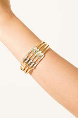 Sıra Taşlı Kelepçe Bilezik Gold - DEMİR BİJUTERİ