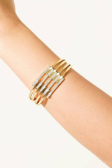 Sıra Taşlı Kelepçe Bilezik Gold - Bileklik