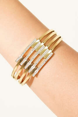 Sıra Taşlı Kelepçe Bilezik Gold - Bileklik