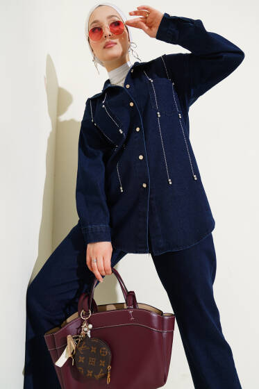 Sıra Taşlı Kot İkili Takım Lacivert - İkili Takım