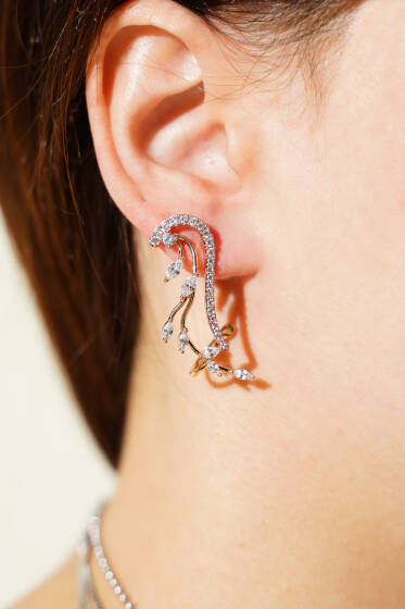 Sıra Taşlı Küpe Gold - Küpe