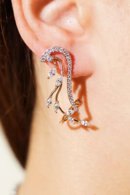 Sıra Taşlı Küpe Gold - Küpe