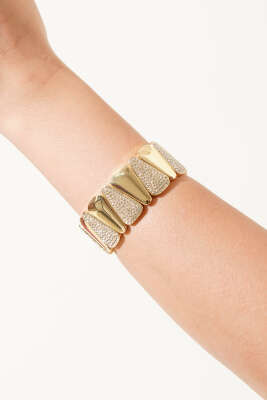 Sıralı Mekik Formlu Taşlı Kelepçe Gold - DEMİR BİJUTERİ