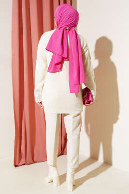 Sıralı Taşlı Triko Tunik Bej - Triko Tunik