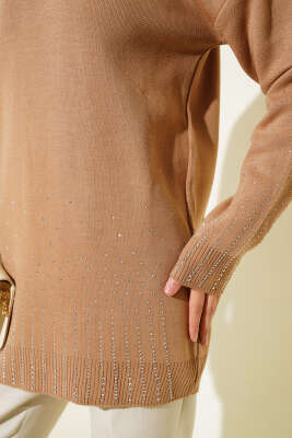 Sıralı Taşlı Triko Tunik Büsküvi - Triko Tunik