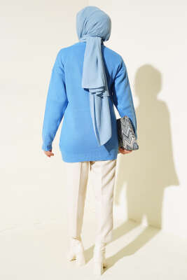 Sıralı Taşlı Triko Tunik İndigo - Triko Tunik