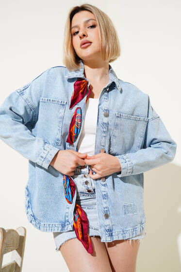 Sırt Armalı Cepli Kot Ceket Mavi - Kadın Giyim Modelleri