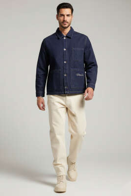 Sırt Armalı Erkek Kot Ceket Lacivert - Erkek Ceket