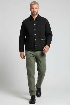 Sırt Armalı Erkek Kot Ceket Siyah - Erkek Ceket