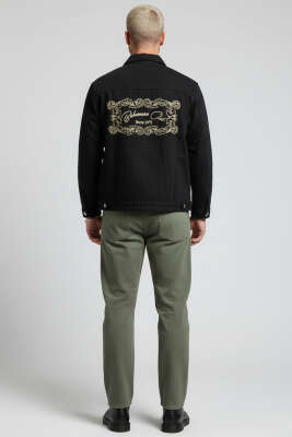 Sırt Armalı Erkek Kot Ceket Siyah - Erkek Ceket