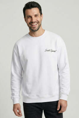 Sırt Baskılı Erkek Sweatshirt Beyaz - Erkek Sweatshirt