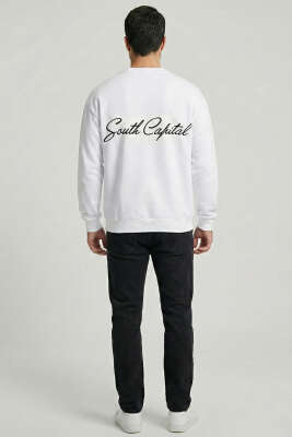 Sırt Baskılı Erkek Sweatshirt Beyaz - Erkek Sweatshirt