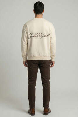 Sırt Baskılı Erkek Sweatshirt Krem - Erkek Sweatshirt