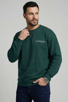 Sırt Baskılı Erkek Sweatshirt Nefti 