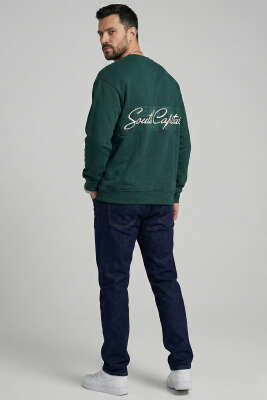 Sırt Baskılı Erkek Sweatshirt Nefti - Erkek Sweatshirt