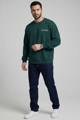 Sırt Baskılı Erkek Sweatshirt Nefti - Erkek Sweatshirt