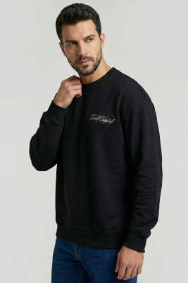 Sırt Baskılı Erkek Sweatshirt Siyah 