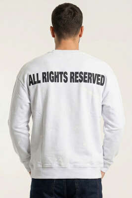 Sırt Baskılı Kabartmalı Erkek Sweatshirt Beyaz - Erkek Sweatshirt