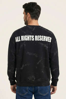 Sırt Baskılı Kabartmalı Erkek Sweatshirt Siyah - Erkek Sweatshirt