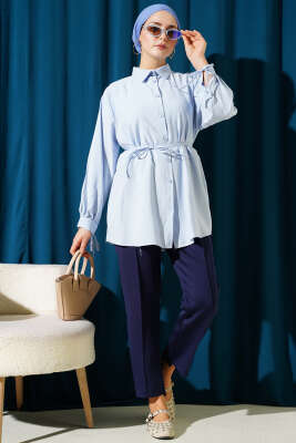 Sırt Dantelli İpli Tensel Gömlek Bebe Mavi - Gömlek