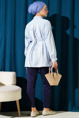 Sırt Dantelli İpli Tensel Gömlek Bebe Mavi - Gömlek