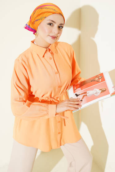 Sırt Dantelli İpli Tensel Gömlek Oranj - Gömlek