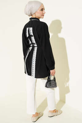 Sırt Dantelli İpli Tensel Gömlek Siyah - Gömlek