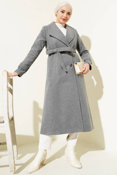 Sırt Düğmeli Kaşe Kaban Füme - Kaban