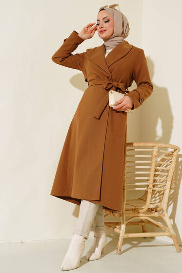 Sırt Düğmeli Kaşe Kaban Taba - Kaban