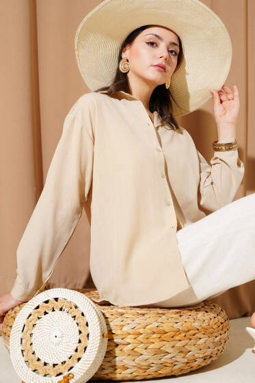 Sırt Pileli Basic Gömlek Bej - Gömlek