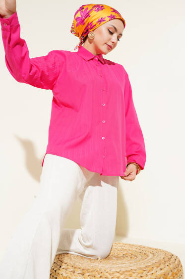 Sırt Pileli Basic Gömlek Fuşya - Gömlek