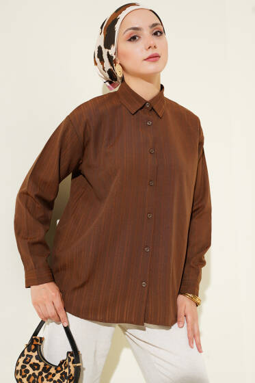 Sırt Pileli Basic Gömlek Kahve - Gömlek