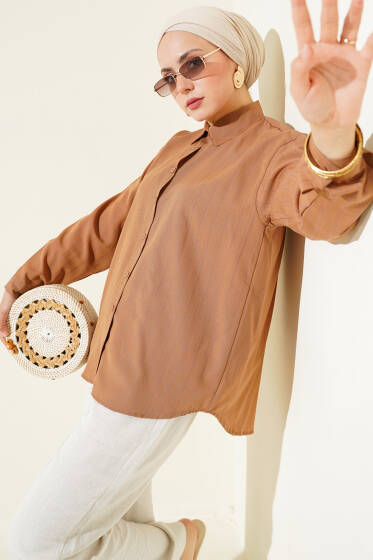 Sırt Pileli Basic Gömlek Latte - Gömlek