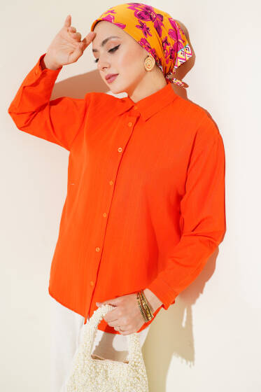 Sırt Pileli Basic Gömlek Oranj - Gömlek